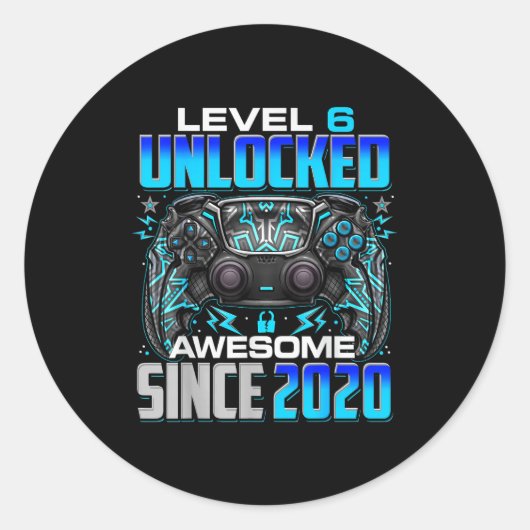 Level 6 Unlocked Awesome Since 2020 6th Birthday G Ronde Sticker (Voorkant)