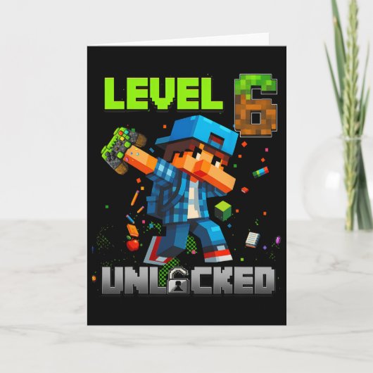 Level 6 Unlocked Funy Birthday Boy Pixel Gamer 6th Kaart (Voorkant)
