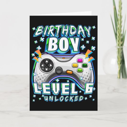 Level 6 Unlocked Video Game 6th Birthday Gamer Boy Kaart (Voorkant)