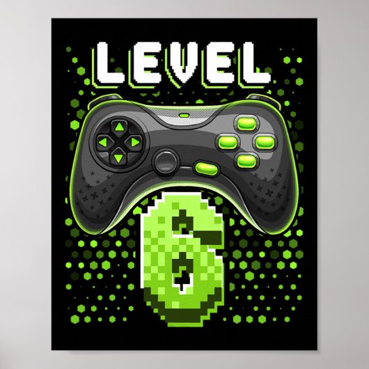 Level 6 Videospelcontroller 6e Verjaardag Gamer G Poster (Voorkant)