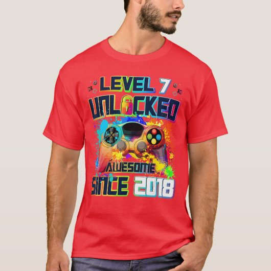 Level 7 Ontgrendeld 7 Jaar Oude Videogamer 7e Verj T-shirt (Voorkant)