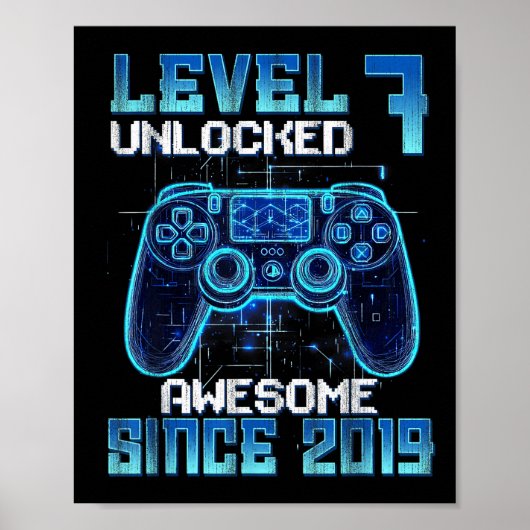 Level 7 ontgrendeld 7e verjaardag jongens videogam poster (Voorkant)