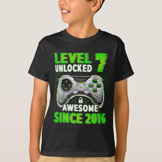 Level 7 Ontgrendeld Videospel 7 Jaar Oude Jongen 7 T-shirt (Voorkant)