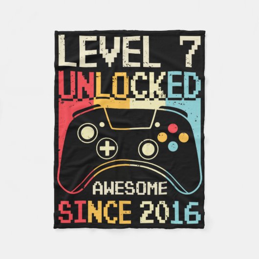 Level 7 Ontgrendeld Videospel 7e Verjaardag Gamer Fleece Deken (Voorkant)