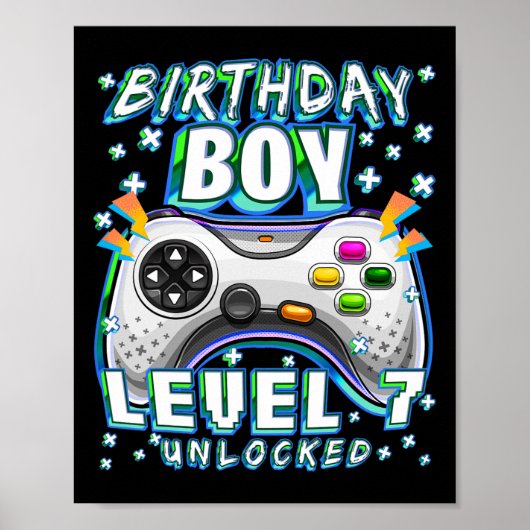 Level 7 Ontgrendeld Videospel 7e Verjaardag Gamer Poster (Voorkant)