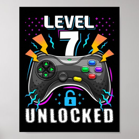 Level 7 Ontgrendeld Videospel 7e Verjaardag Gamer Poster (Voorkant)