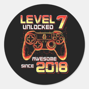 Level 7 Ontgrendeld Videospel Feest 7e Verjaardag Ronde Sticker