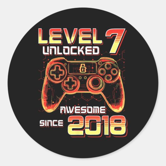 Level 7 Ontgrendeld Videospel Feest 7e Verjaardag Ronde Sticker (Voorkant)
