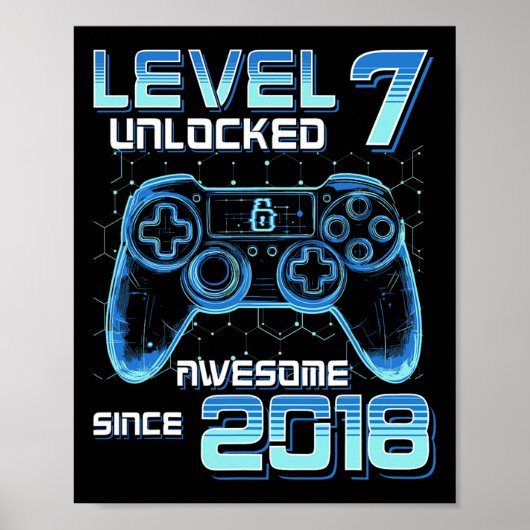 Level 7 Ontgrendeld Videospel Feestje 7e Verjaarda Poster (Voorkant)