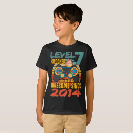Level 7 ontgrendelde videogamer 7 jaar oud 7 t-shirt (Voorkant volledig)