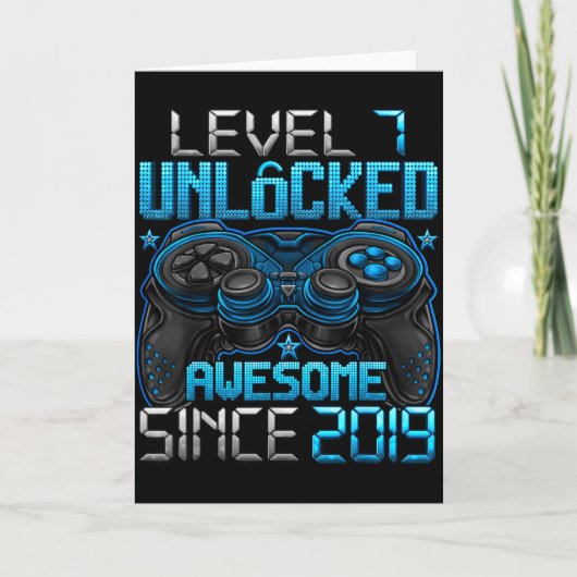 Level 7 Unlocked 7 Year Old For Boys 7th Birthday Kaart (Voorkant)