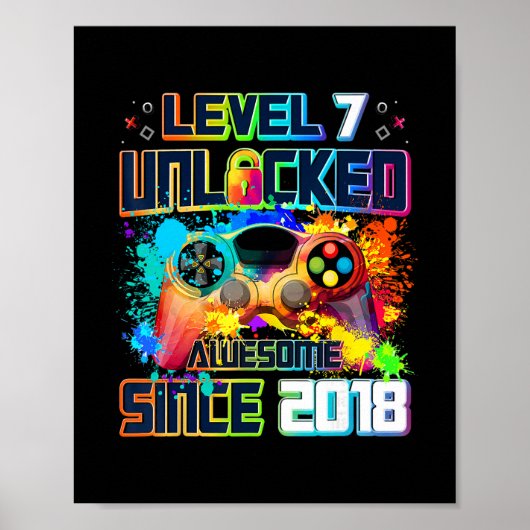 Level 7 Unlocked 7 Year Old Video Gamer 7th Birthd Poster (Voorkant)