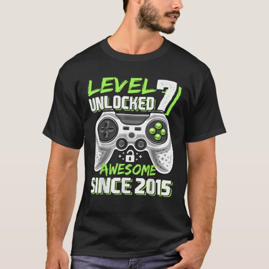 Level 7 Unlocked Awesome 2015 Video Game 7th Birth T-shirt (Voorkant)