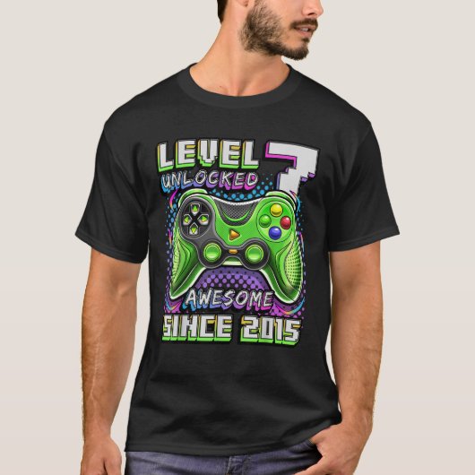 Level 7 Unlocked Awesome 2015 Video Game 7th Birth T-shirt (Voorkant)