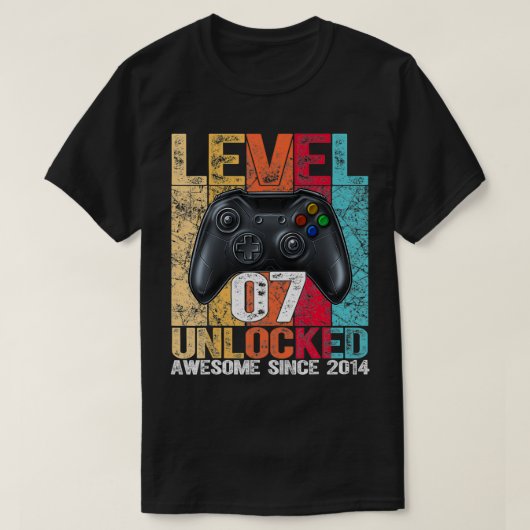 Level 7 Unlocked Awesome Since 2014 7th Birthday G T-shirt (Design voorkant)