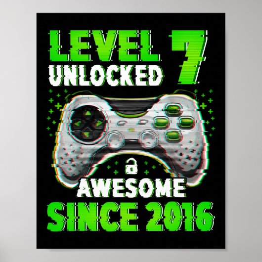 Level 7 Unlocked Video Game 7 Years Old Boy 7th Bi Poster (Voorkant)