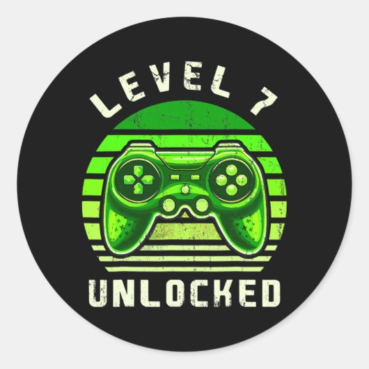 Level 7 Unlocked Video Game 7th Birthday Gamer Ronde Sticker (Voorkant)