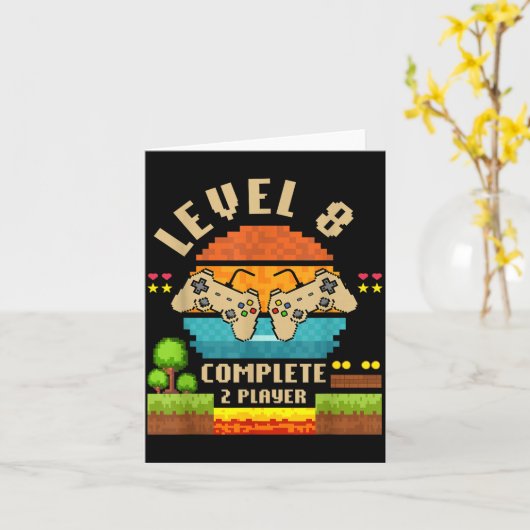 Level 8 Complete 8 Years Anniversary Video Game Gi Kaart (Gele Bloem)
