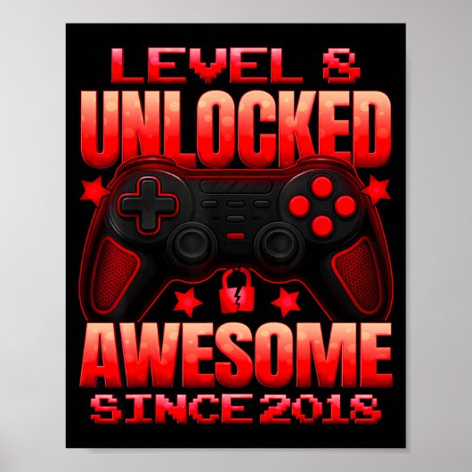 Level 8 Ontgrendeld 8 Jaar Oud Voor Jongens 8e Ver Poster (Voorkant)