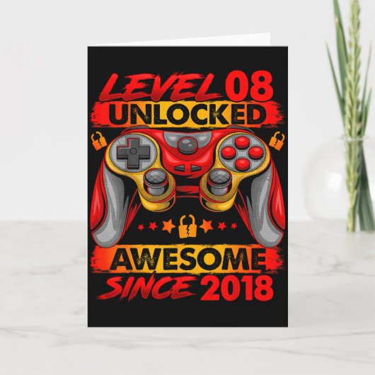 Level 8 Ontgrendeld 8 Jaar Oude Jongens 8e Verjaar Kaart (Voorkant)