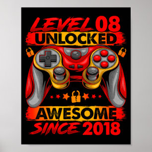 Level 8 Ontgrendeld 8 Jaar Oude Jongens 8e Verjaar Poster