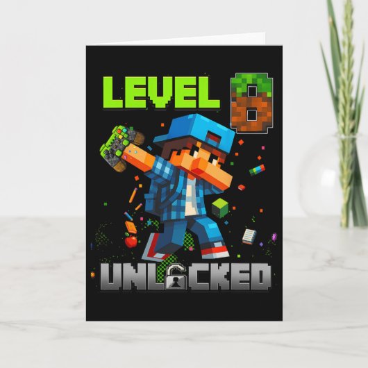 Level 8 Ontgrendeld Funny Verjaardag Jongen Pixel  Kaart (Voorkant)