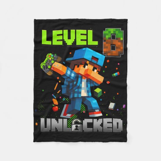 Level 8 Ontgrendeld Funny Verjaardags Jongen Pixel Fleece Deken (Voorkant)
