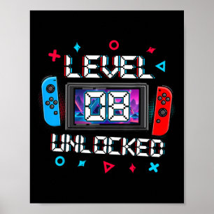Level 8 Ontgrendeld Gamer 8e Verjaardagscadeau Vid Poster