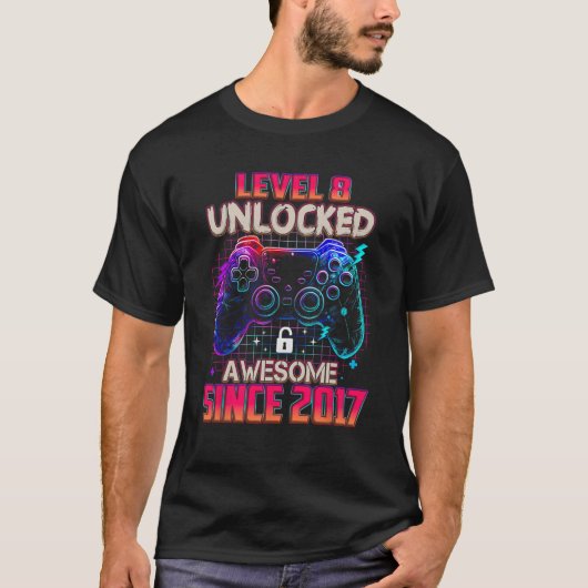 Level 8 Ontgrendeld Geweldig Sinds 2017 Pixel Game T-shirt (Voorkant)