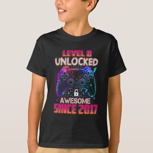 Level 8 Ontgrendeld Geweldig Sinds 2017 Pixel Game T-shirt (Voorkant)