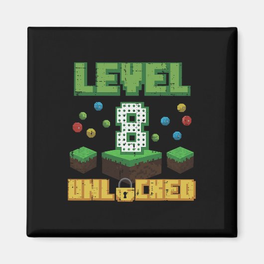 Level 8 Ontgrendeld Pixel Gamer 8e Verjaardag Game Magneet (Voorkant)