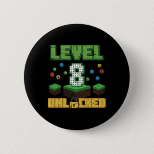 Level 8 Ontgrendeld Pixel Gamer 8e Verjaardag Game Ronde Button 5,7 Cm