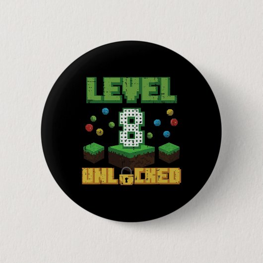 Level 8 Ontgrendeld Pixel Gamer 8e Verjaardag Game Ronde Button 5,7 Cm (Voorkant)