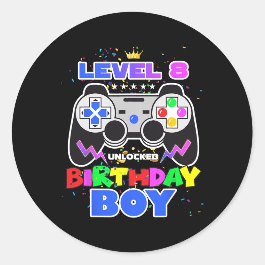 Level 8 Ontgrendeld Verjaardagsfeest Video Game 8e Ronde Sticker (Voorkant)
