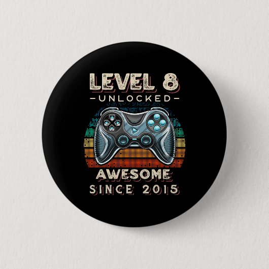 Level 8 Ontgrendeld Videospel 8e Verjaardag 8 Jaar Ronde Button 5,7 Cm (Voorkant)
