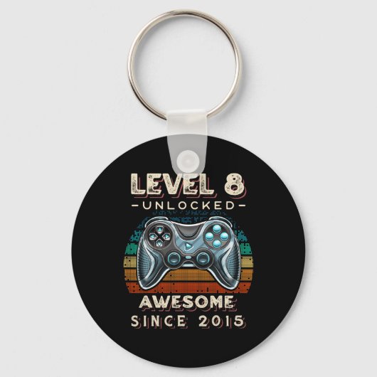Level 8 Ontgrendeld Videospel 8e Verjaardag 8 Jaar Sleutelhanger (Voorkant)