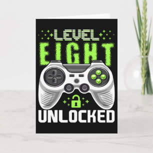 Level 8 Ontgrendeld Videospel 8e Verjaardag Gamer Kaart