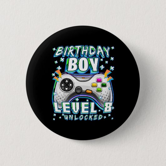Level 8 Ontgrendeld Videospel 8e Verjaardag Gamer Ronde Button 5,7 Cm (Voorkant)