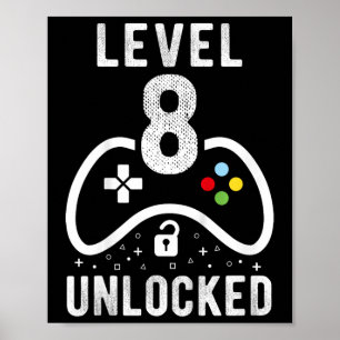 Level 8 Ontgrendeld Videospel 8e Verjaardagscadeau Poster