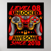 Level 8 Unlocked 8 Year Old Boys 8th Birthday Boy Poster (Voorkant)