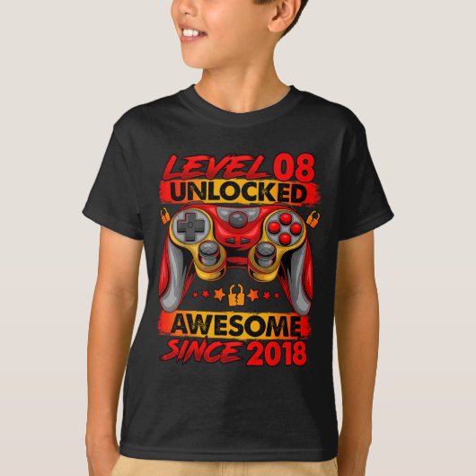 Level 8 Unlocked 8 Year Old Boys 8th Birthday Boy  T-shirt (Voorkant)