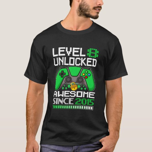 Level 8 Unlocked Awesome Since 2015 Gamer 8Th T-shirt (Voorkant)