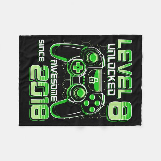 Level 8 Unlocked Awesome Since 2018 8th Birthday G Fleece Deken (Voorkant (Horizontaal))