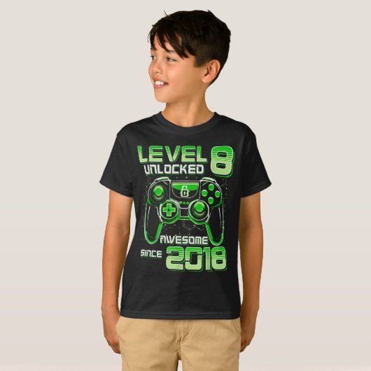Level 8 Unlocked Awesome Since 2018 8th Birthday G T-shirt (Voorkant volledig)