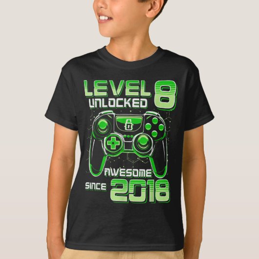 Level 8 Unlocked Awesome Since 2018 8th Birthday G T-shirt (Voorkant)