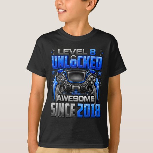 Level 8 Unlocked Awesome Since 2018 8th Birthday G T-shirt (Voorkant)