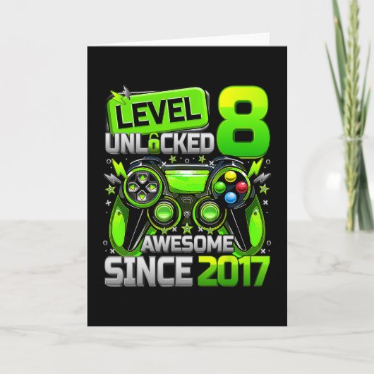 Level 8 Unlocked Awesome Since 8th Birthday Gaming Kaart (Voorkant)