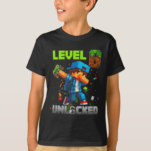 Level 8 Unlocked Funy Birthday Boy Pixel Gamer 8th T-shirt (Voorkant)