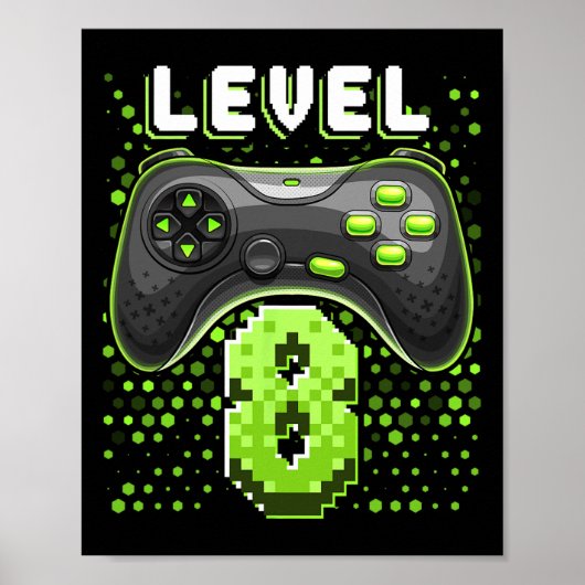 Level 8 Videogame Controller 8e Verjaardag Gamer G Poster (Voorkant)
