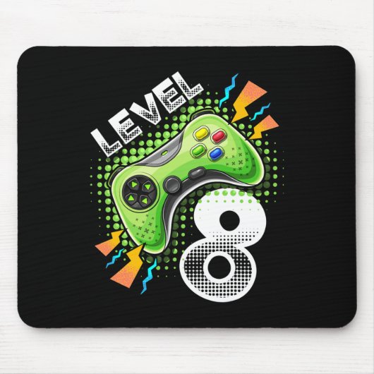 Level 8 Videogamecontroller 8e verjaardag Gamer G Muismat (Voorkant)